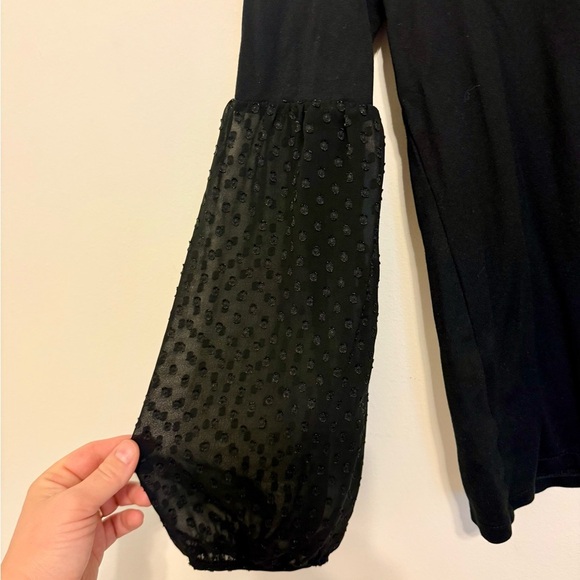 2/$25 Ann Taylor - Black Long Sleeve Blouse with Sheer Sleeves - Picture 4 of 8